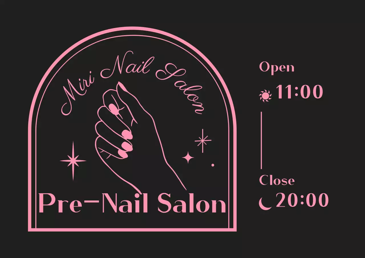 Gaya bingkai emosional dalam warna hitam dan merah muda untuk informasi salon