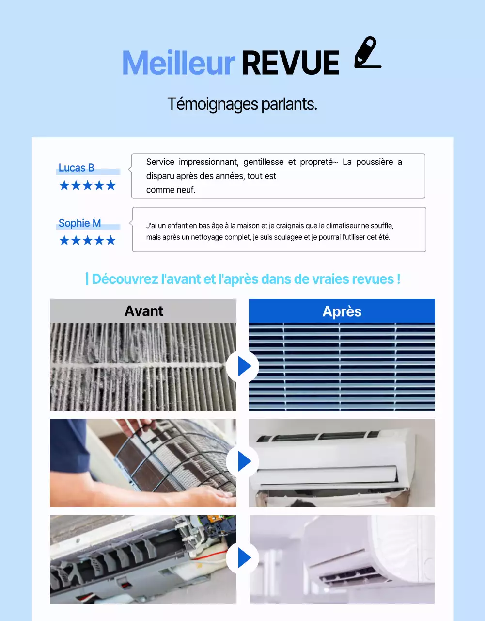 Climatisation propre et fraîche en blanc et bleu