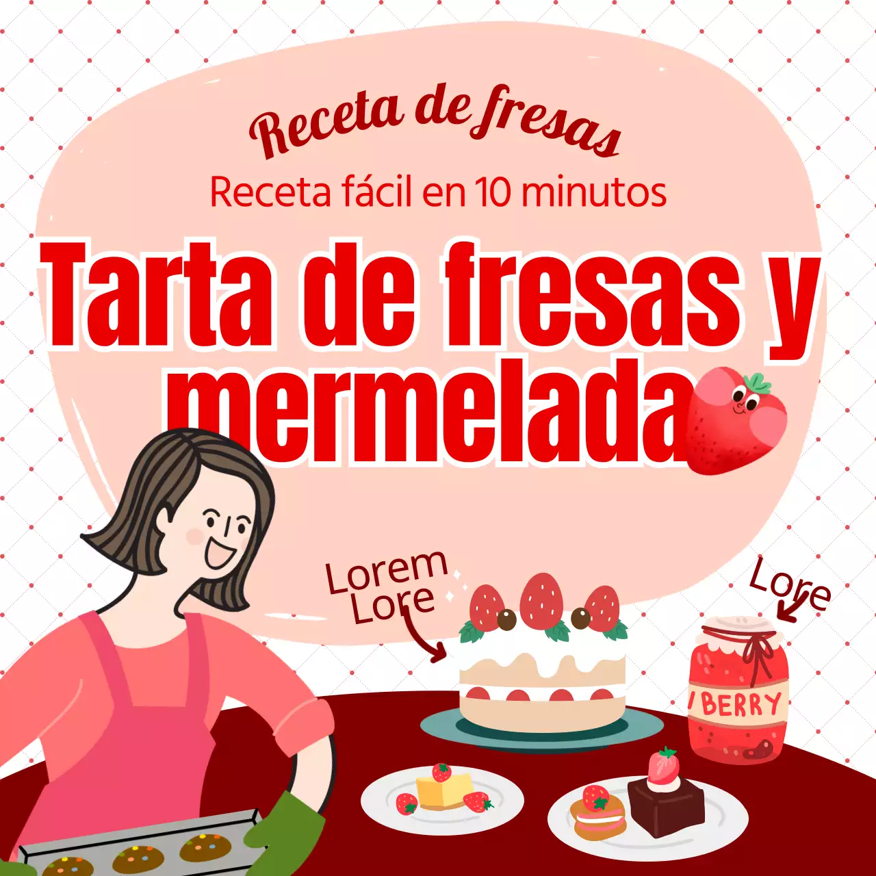 Resalte en rojo el título para promocionar la receta de fresas