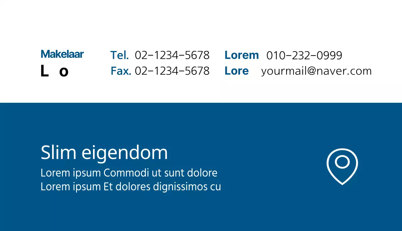 Visitekaartje voor een vastgoedbedrijf in blauw