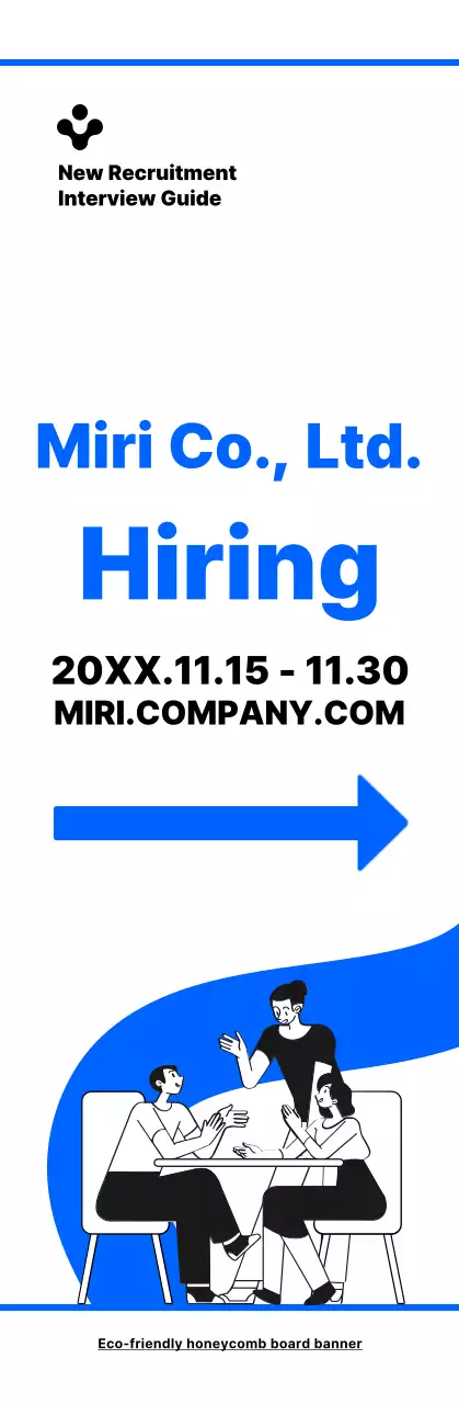 Gaya ilustrasi sederhana berwarna biru dan hitam dengan petunjuk arah wawancara untuk lowongan pekerjaan baru