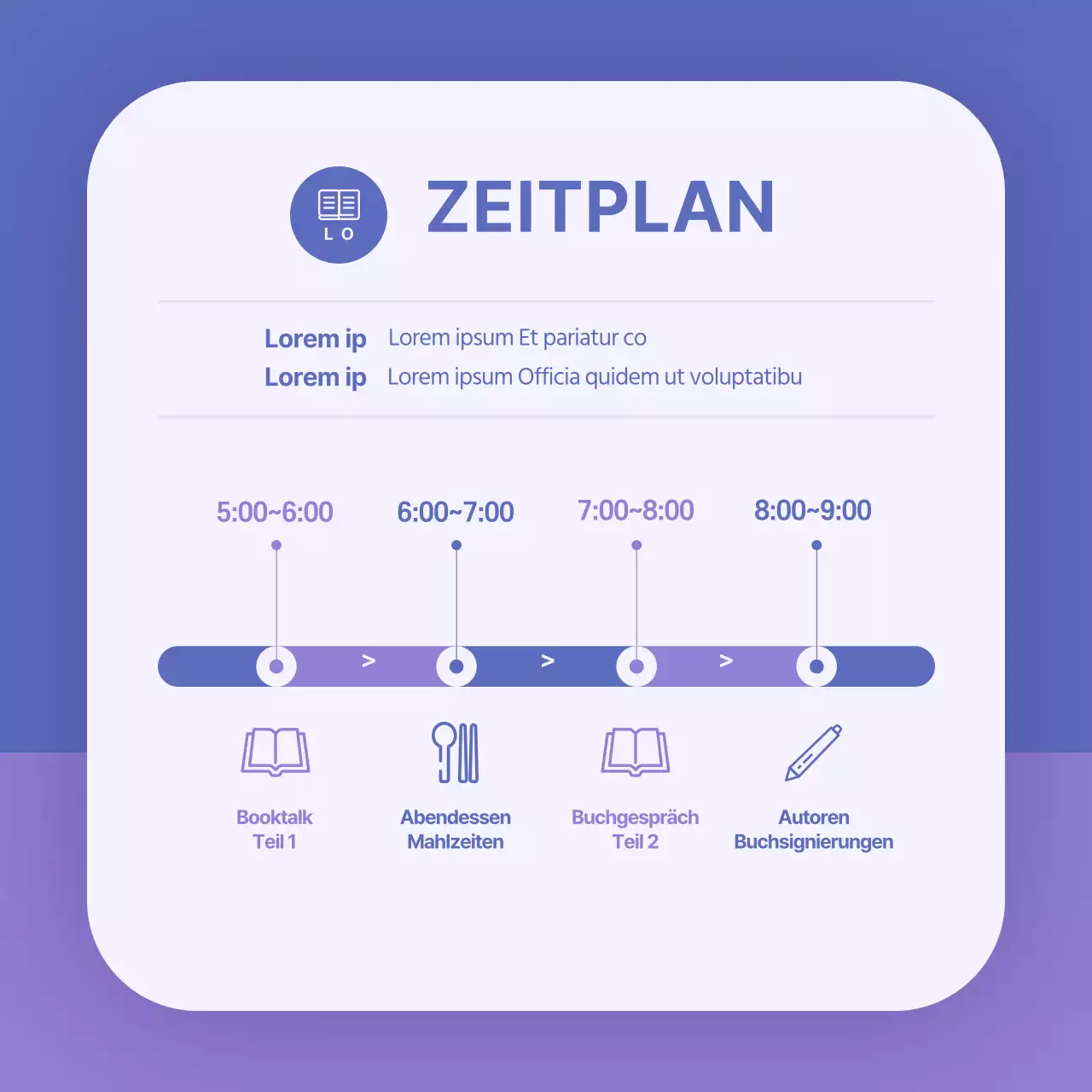 Booktalk-Konzertkarte in Blau und LilaNeues Design