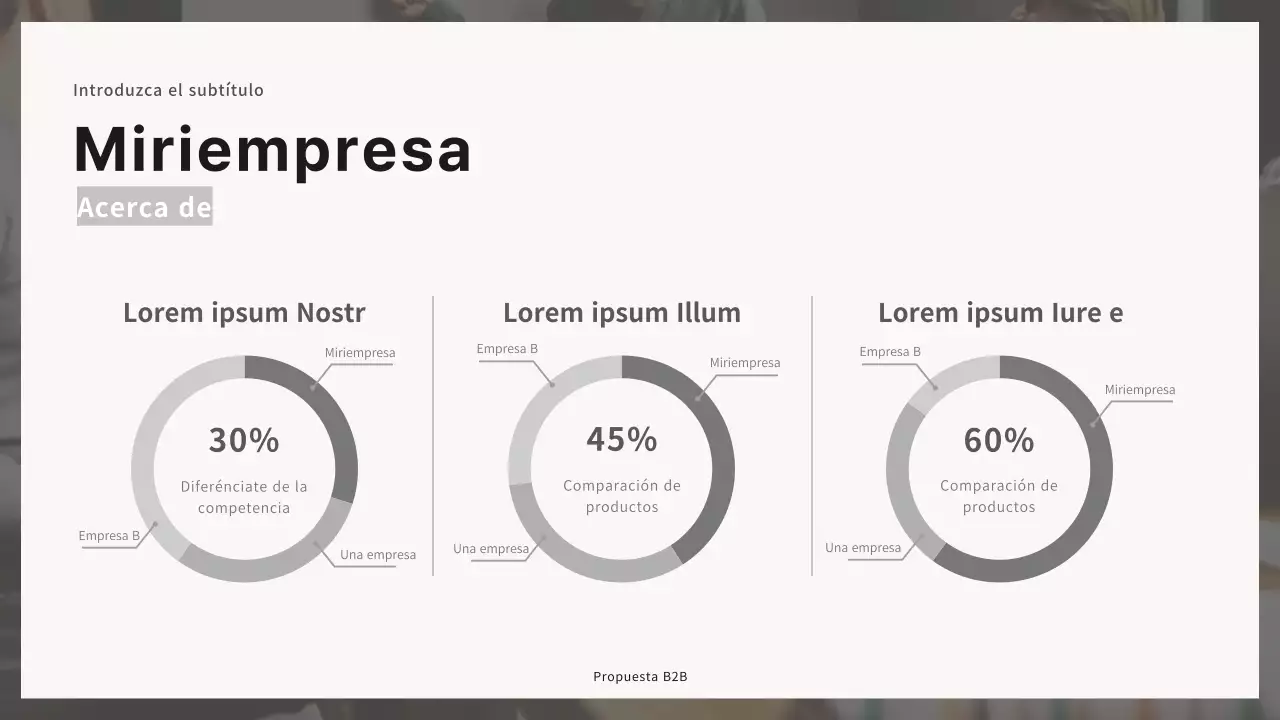 Presentación de propuesta corporativa B2B en tonos negros y grises