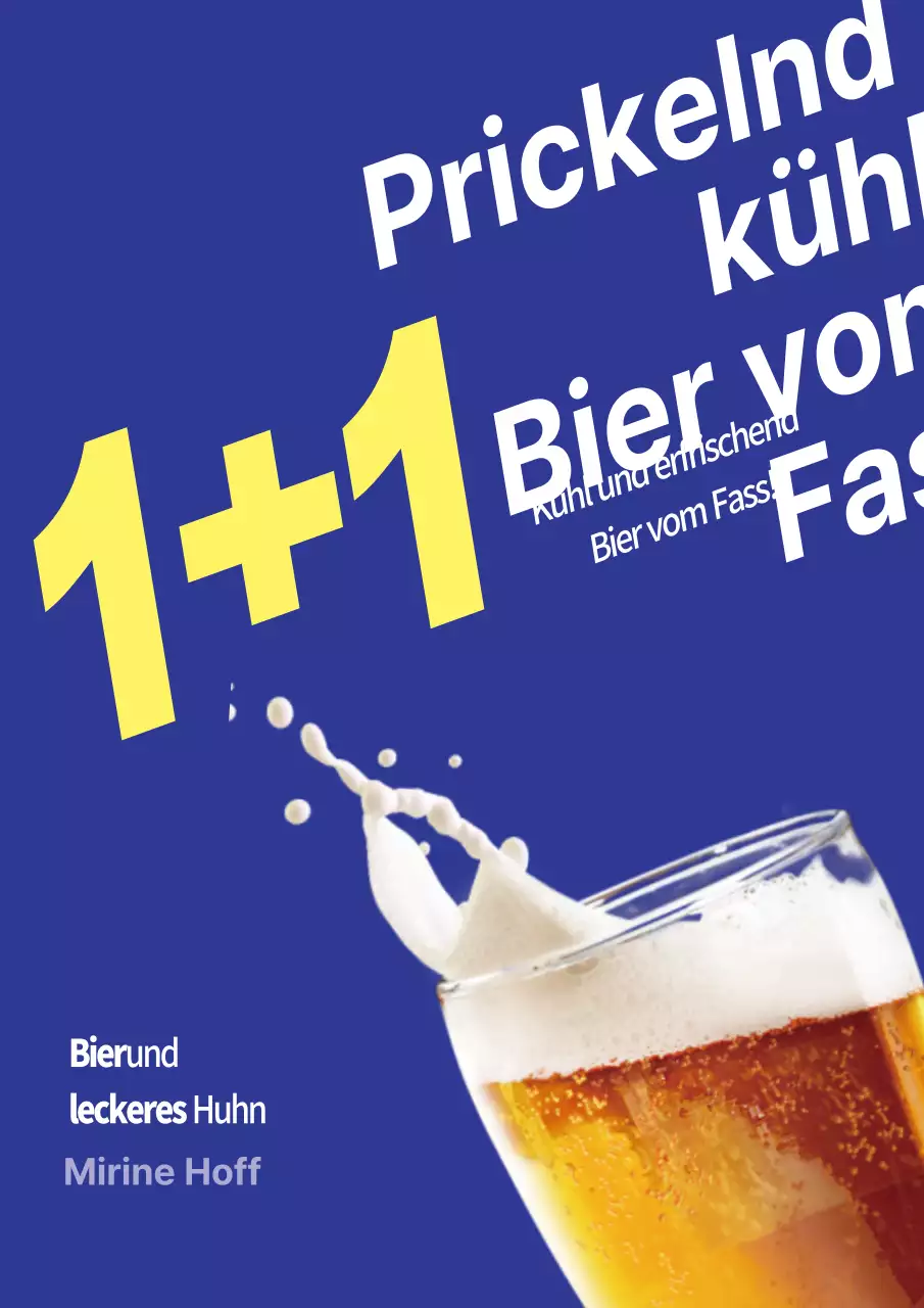 Einfaches blaues und gelbes Plakat, das für eine Veranstaltung mit vergünstigtem Bier vom Fass wirbt