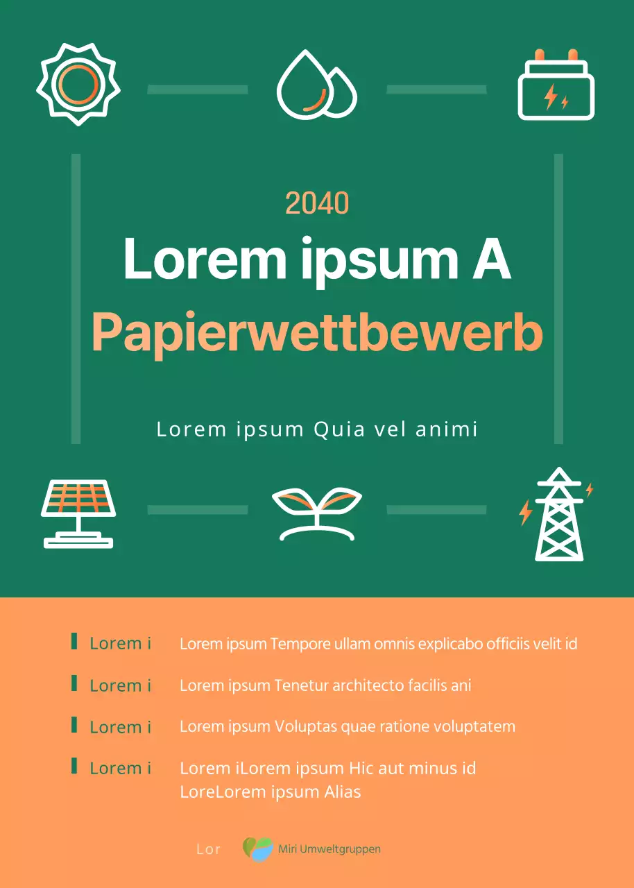 Grün und orange einfache Symbol-Konzept Umweltfreundliche erneuerbare Business-Papier-Wettbewerb Ankündigung