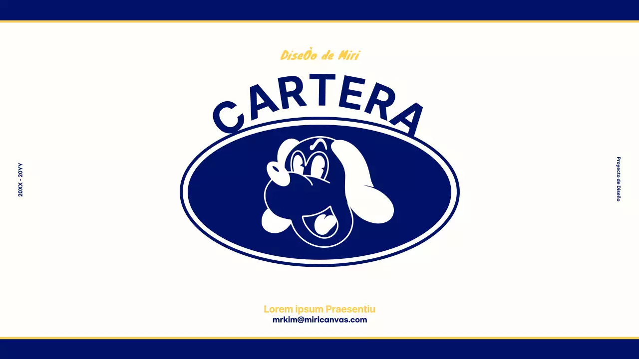 Portafolio de diseño para un concepto retro vintage en azul marino y amarillo