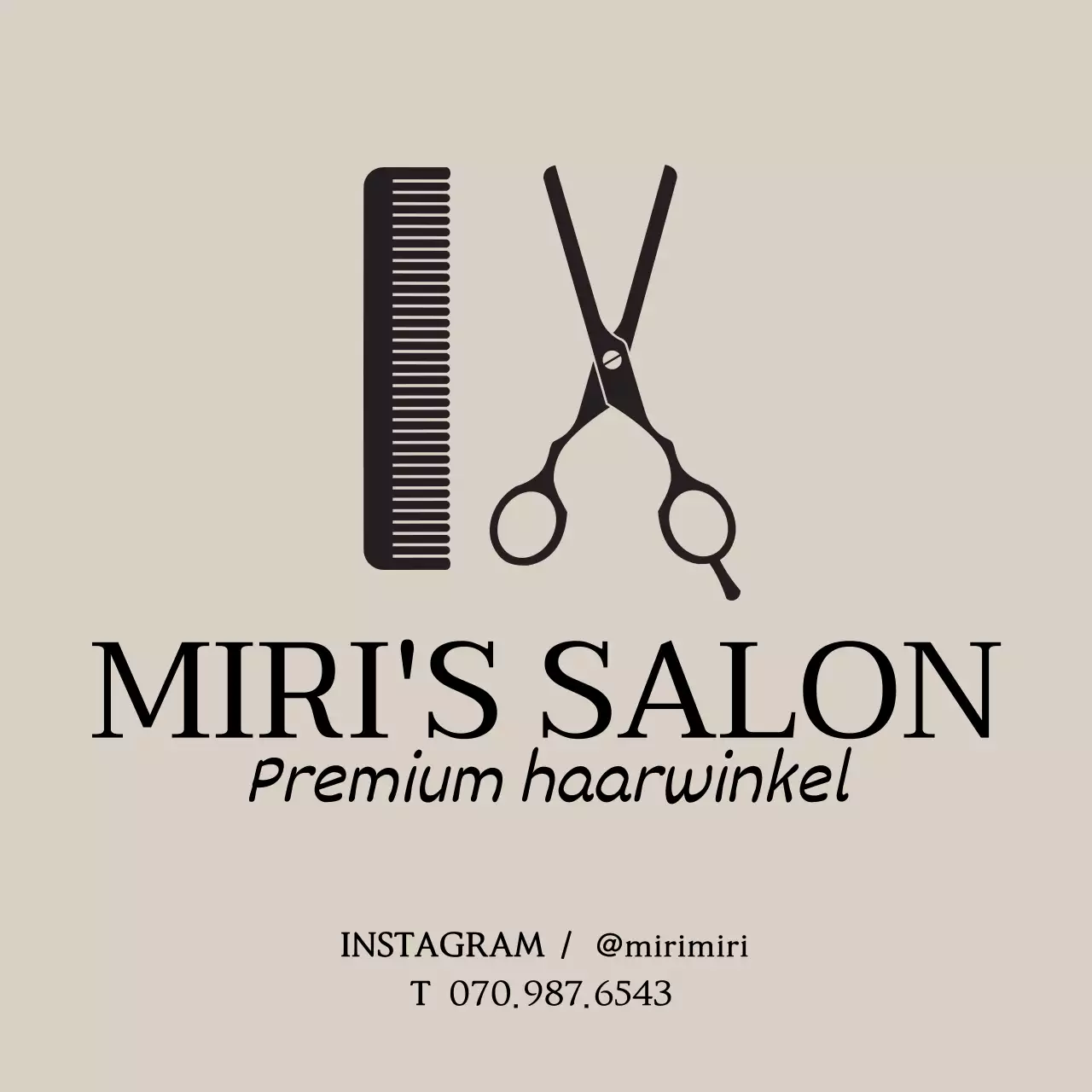 Een kapsalonlogo in een eenvoudige stijl in lichtbruin en zwart met een aanvraagmelding.