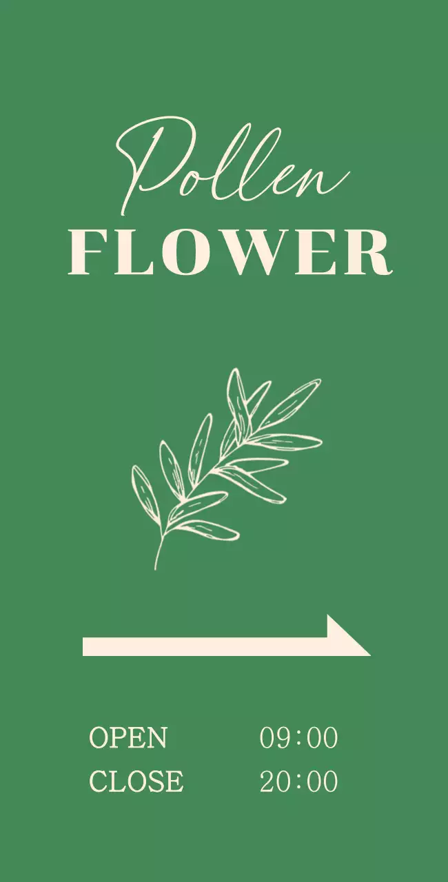 A flower shop sign with a botanical illustration on a green background