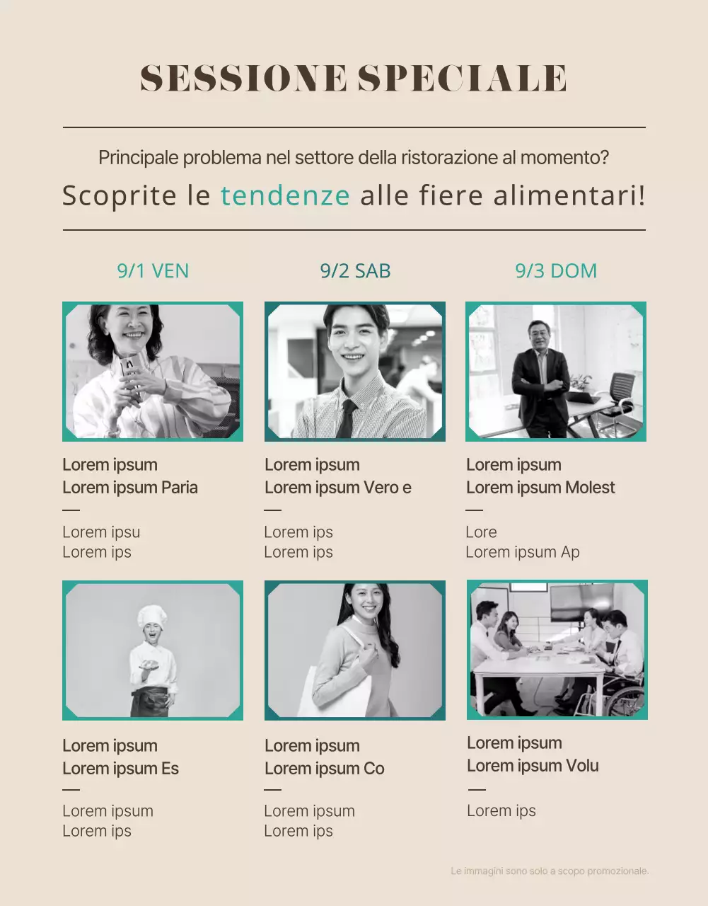 Una fiera di avviamento alimentare pulita di colore marrone e turchese