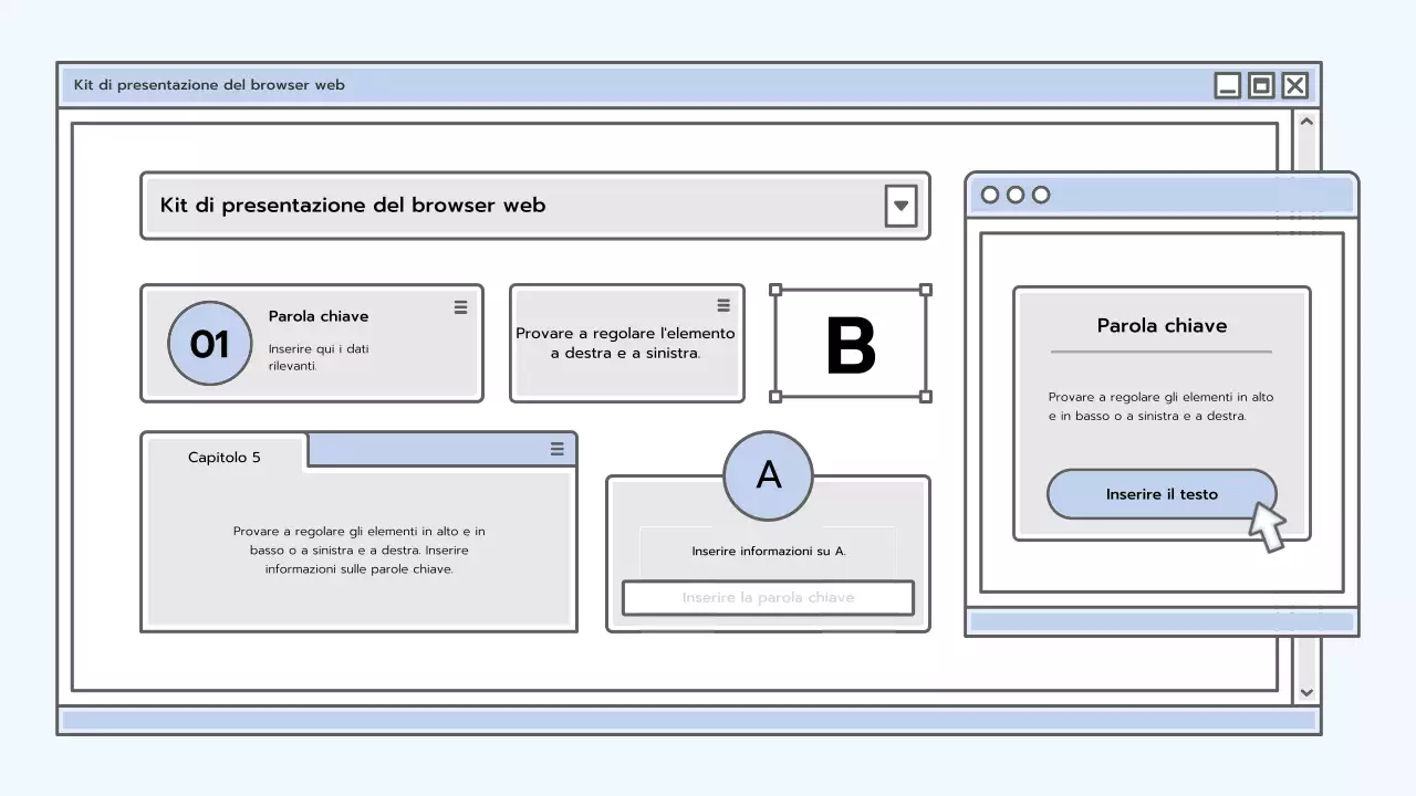 Kit di presentazione con concetto di browser blu chiaro