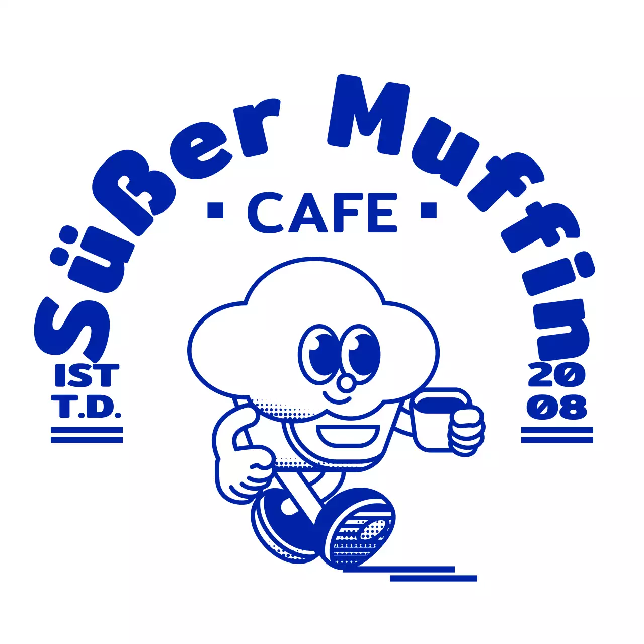 Eine einfache, niedliche Cupcake-Illustration in marineblau mit einem Emblem Logo-Stil Cafe