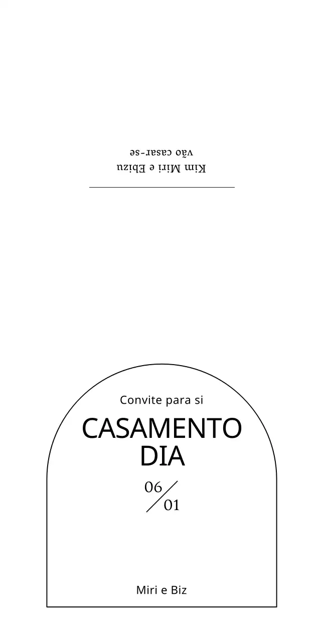 Convite de casamento com uma forma de semicírculo numa base branca e preta
