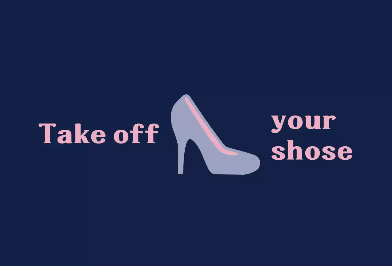 A balsa with a navy blue background that asks you to remove your shoes