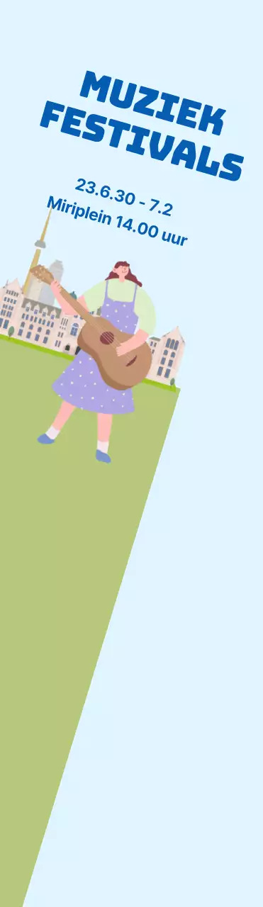 Grote muziekfestivalpromotie op lichtblauwe, groene grasachtergrond