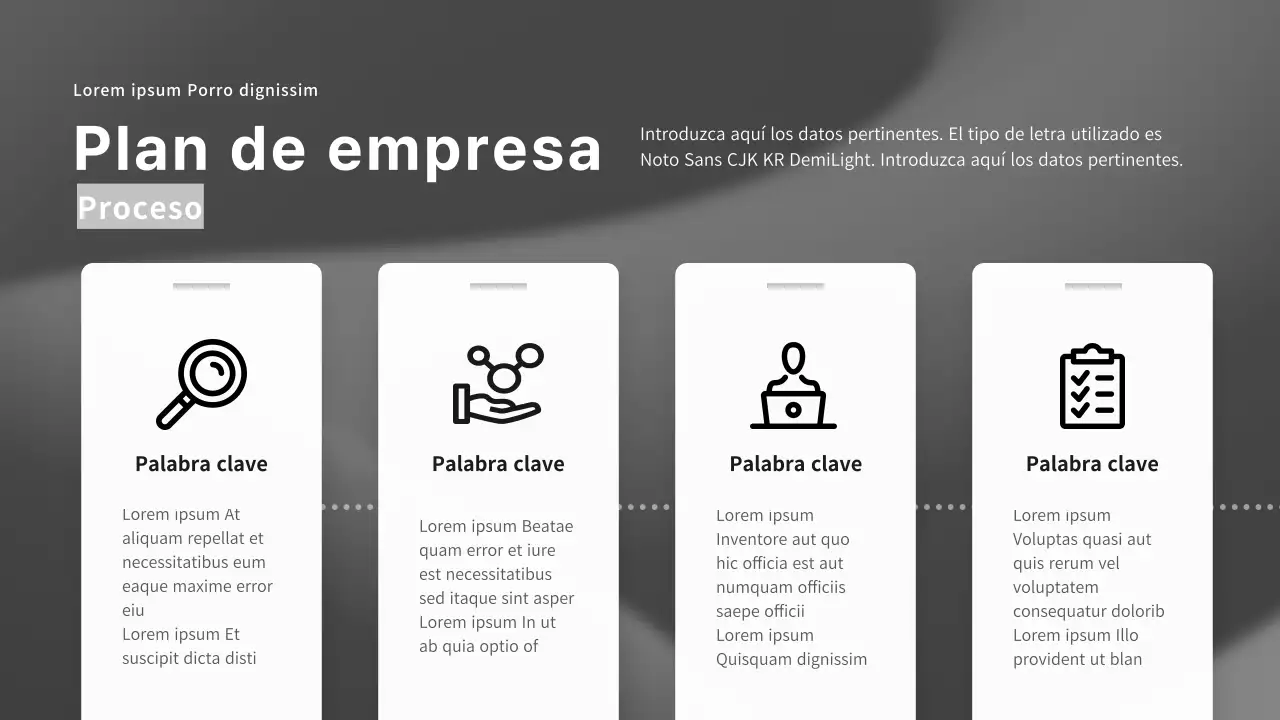 Presentación de propuesta corporativa B2B en tonos negros y grises