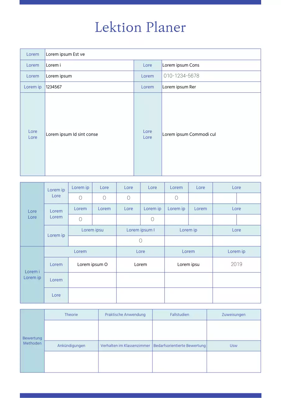 Einfacher Lehrplan in blau