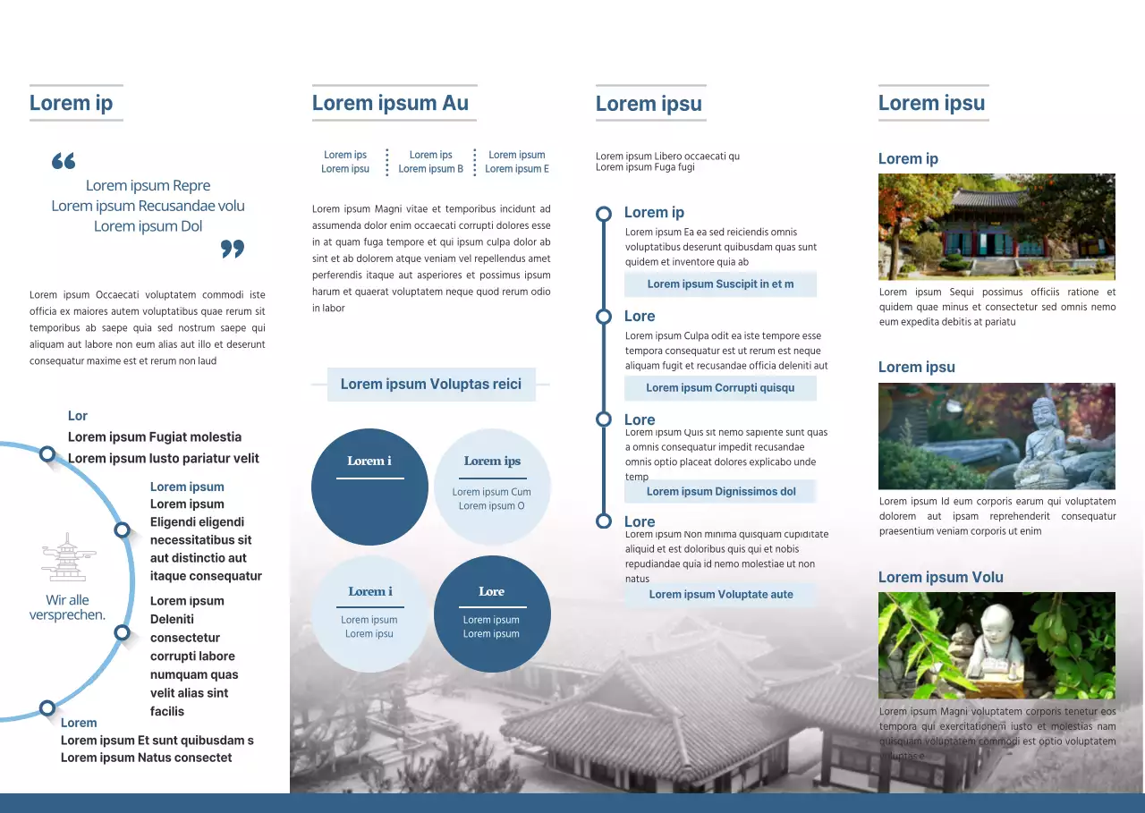 Förderung und Information von Tempelaufenthalten in einem klaren, hellblauen und weißen Stil