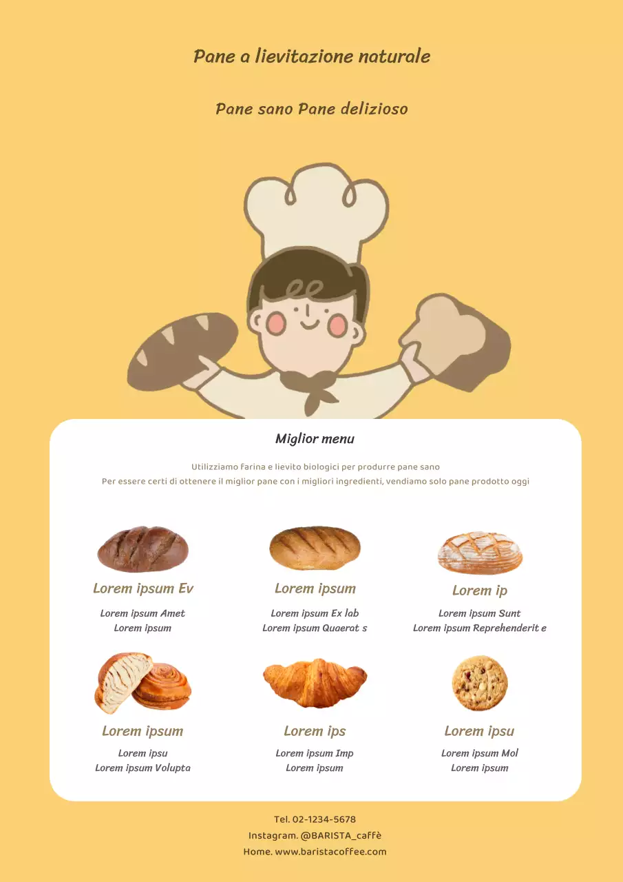 Carino il design promozionale del menu del pane a lievitazione naturale giallo