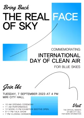 Event announcement with white background and light blue gradient rectangle detail V1