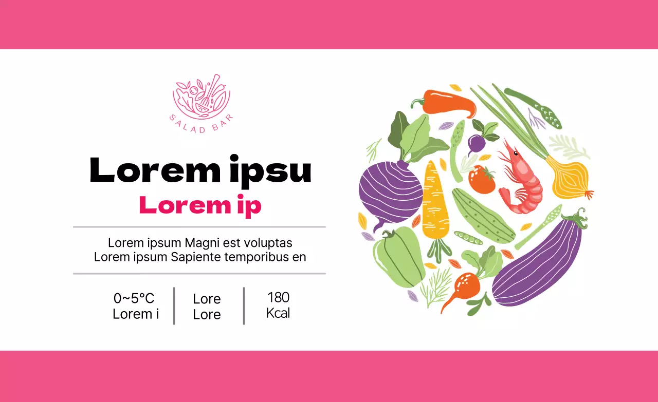 Étiquette alimentaire illustrée rose pour salade