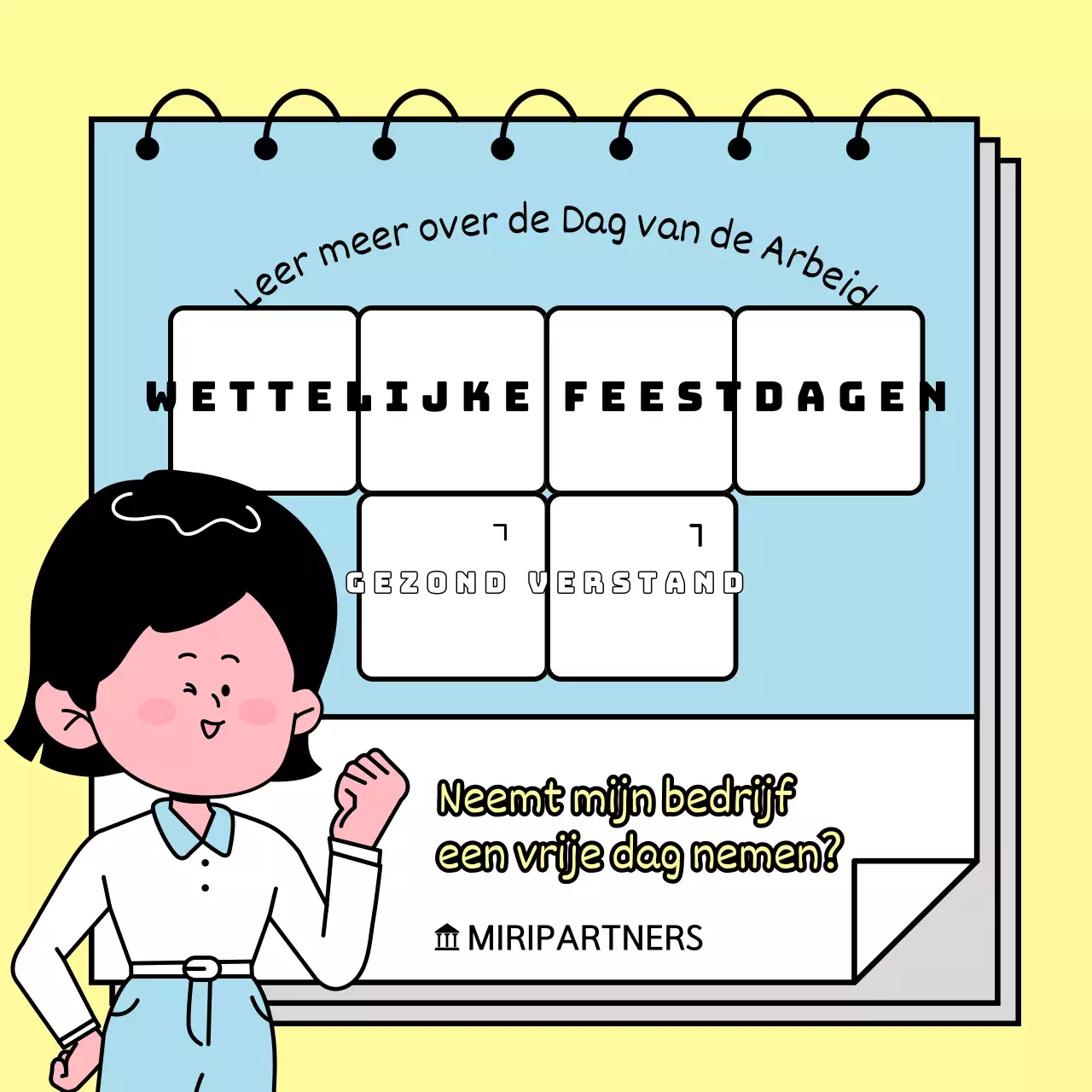 Leer bank holiday trivia met een pastelkleurig, sprankelend vrouwelijk personage