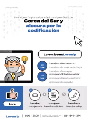 Folleto de una escuela de programación en blanco y azul.