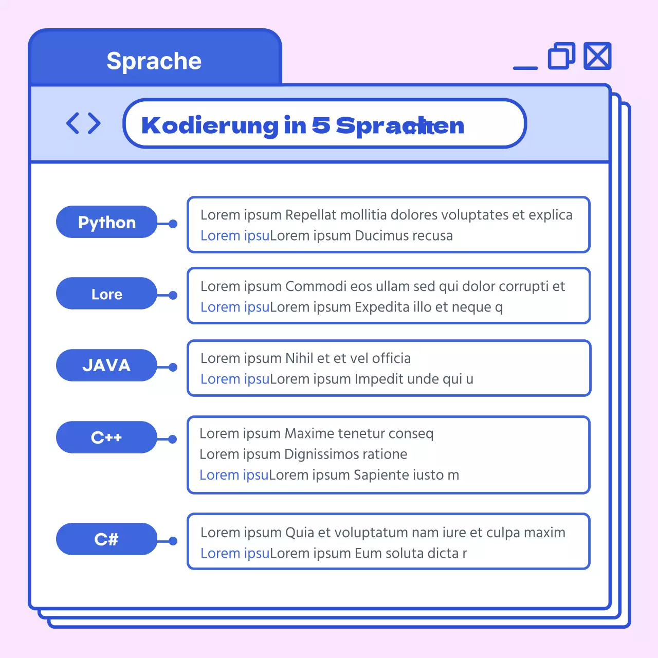 Erkunden Sie Programmiersprachen mit hohem Sättigungsgrad in Blau und Pink