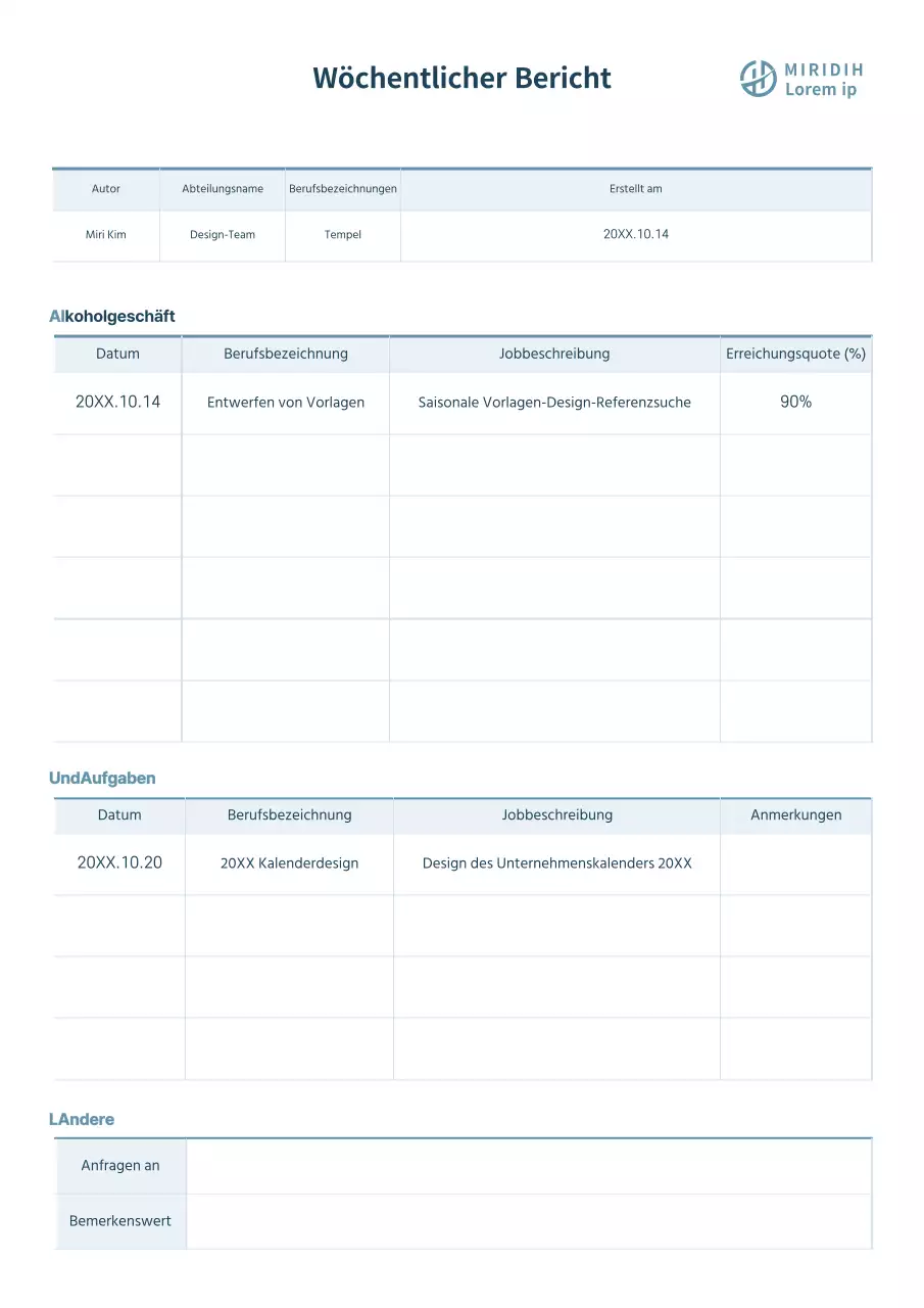 Einfaches Unternehmensformat für den wöchentlichen Geschäftsbericht