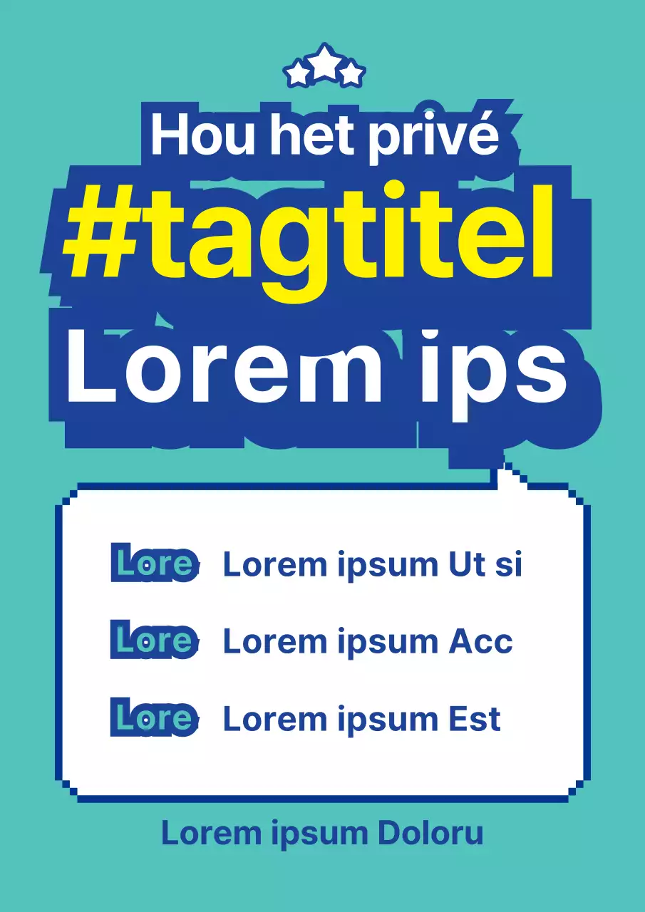 Een gepixeleerde promotie voor de opening van een restaurant met turquoise en blauwe tekstballonnen.