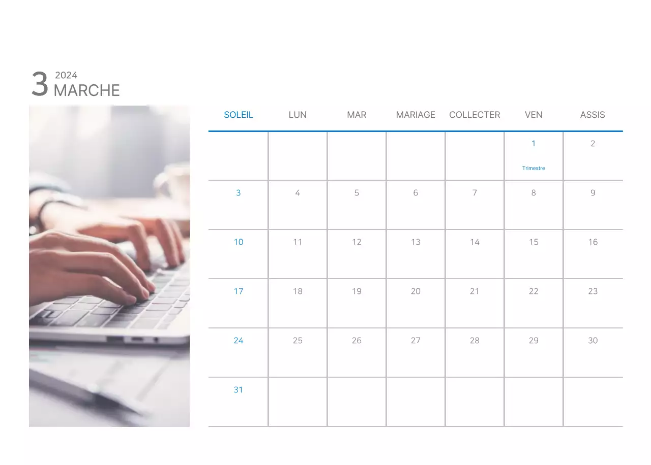 Calendrier de bureau blanc et simple