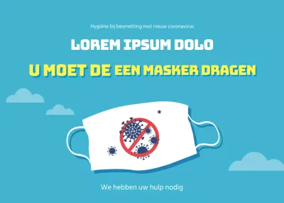 Instructies voor het dragen van een blauw geïllustreerd masker