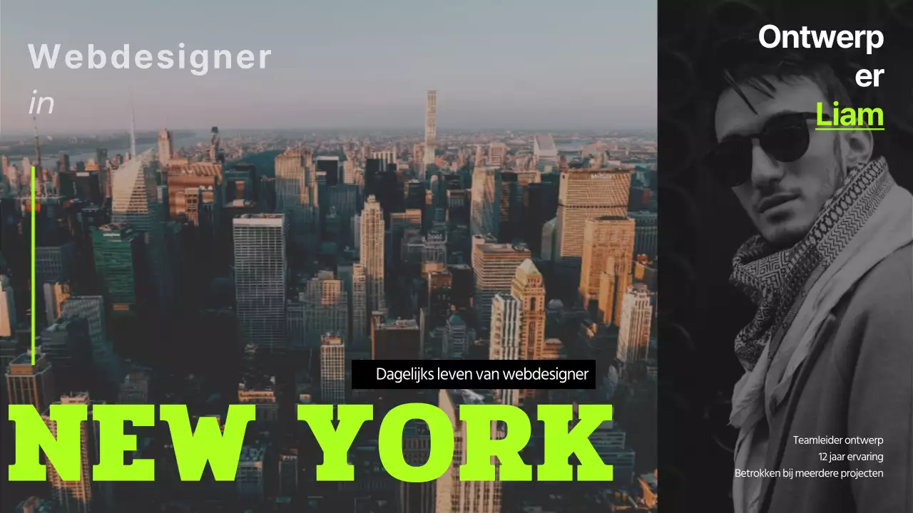 Het dagelijks leven van een webdesigner in New York met een eenvoudig ontwerp en limoengroene accenten