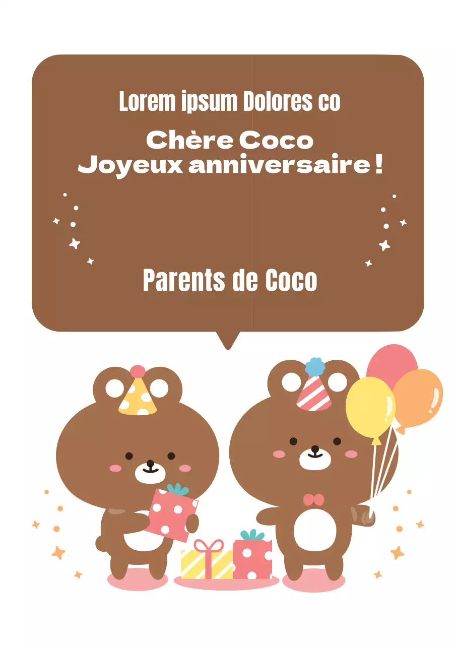 Fête d'anniversaire mignonne avec un personnage d'ours en peluche qui fête son anniversaire.