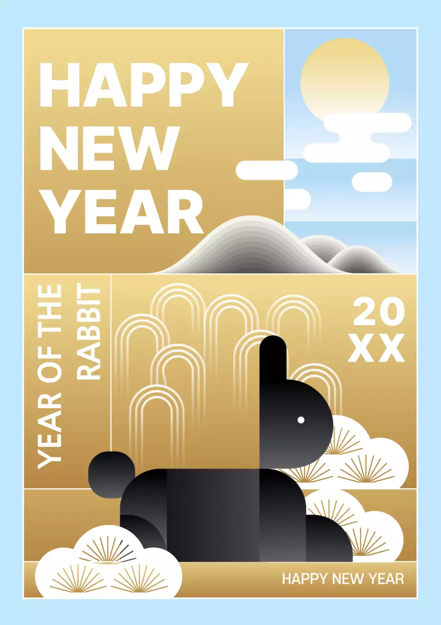 Gold Traditional New Year Card Poster