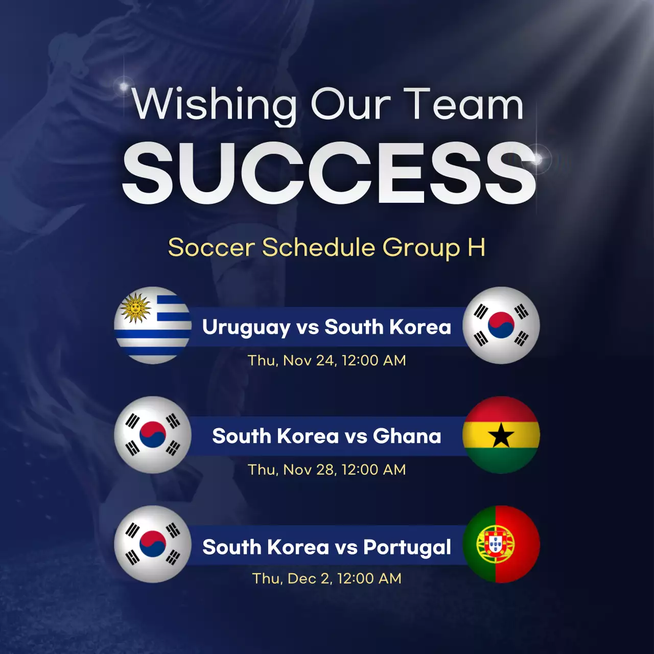 Navy Modern Soccer Schedule Announcement Social Media Post