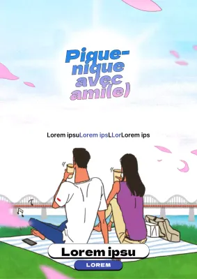 Promouvoir un pique-nique illustré bleu et rose