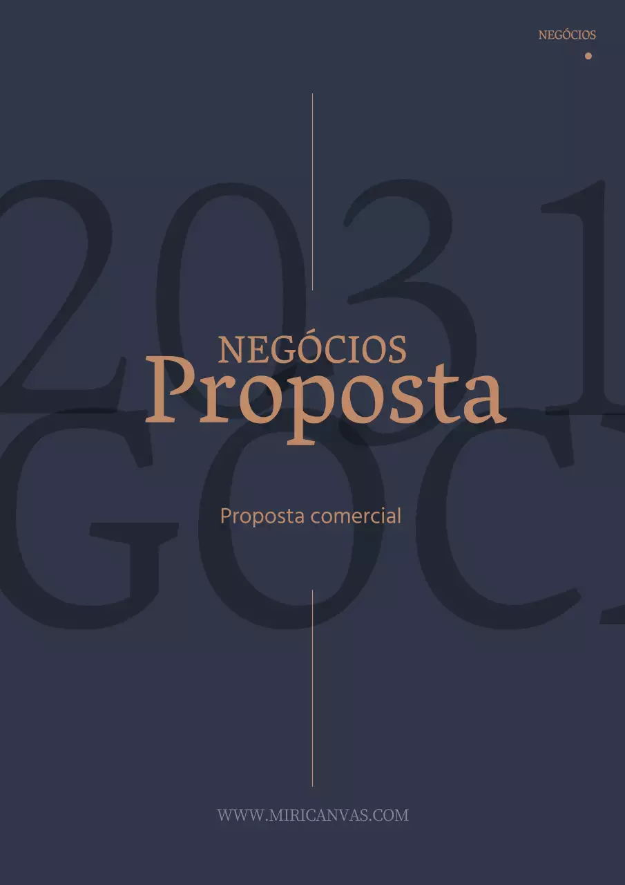 Proposta comercial tipográfica simples na vertical em azul marinho e castanho