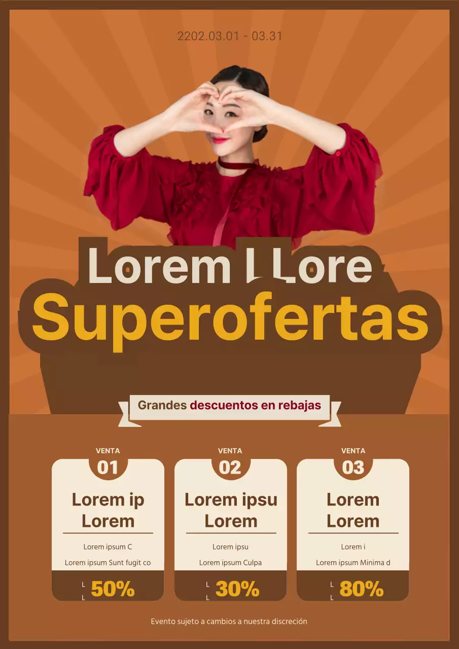 Folleto promocionando un evento de superventas marrón, colorido y de marca