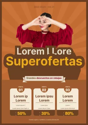 Folleto promocionando un evento de superventas marrón, colorido y de marca