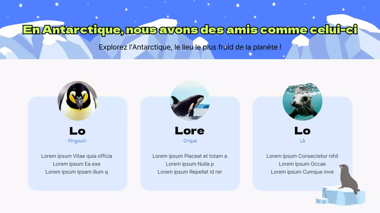 Éducation à l'Antarctique avec des éléments d'illustration de pingouins bleus