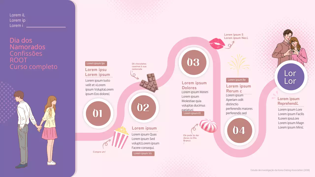 Infografia do Dia dos Namorados com um conceito cor-de-rosa e violeta