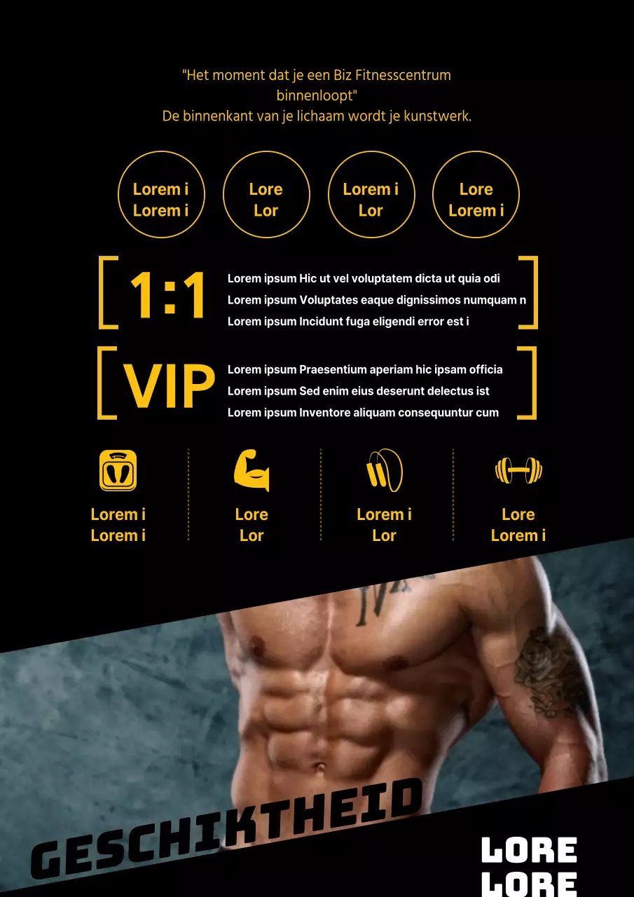 Fitness promoten met zwarte en gele foto's van bodybuilders