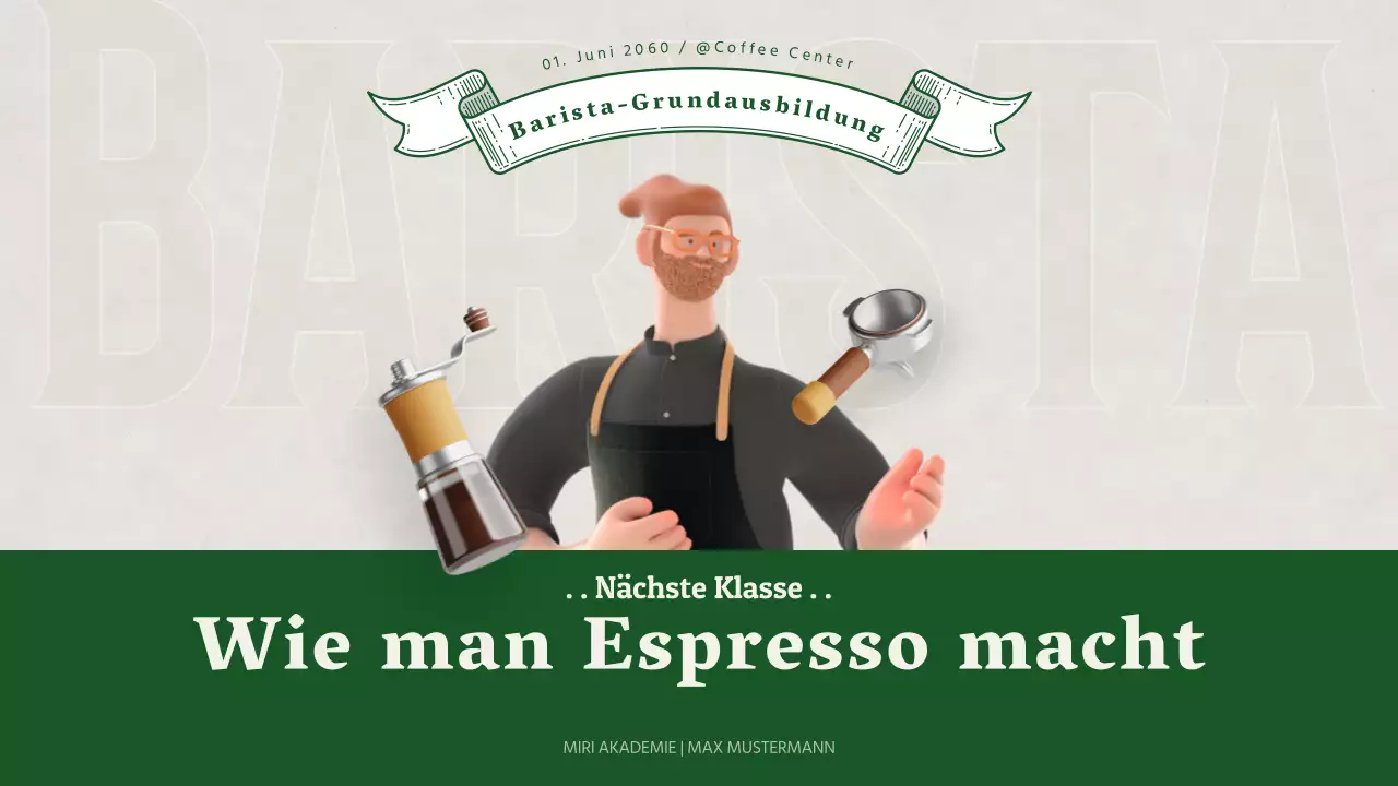 Barista-Schulung mit grünen 3D-Illustrationen
