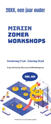 Eenvoudige illustratiestijl in marineblauw en lichtblauw Over de zomerworkshop