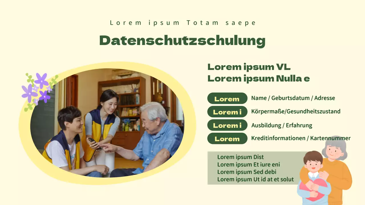 Grünes und gelbes Schulungsmaterial für Freiwillige in der Mittelstufe