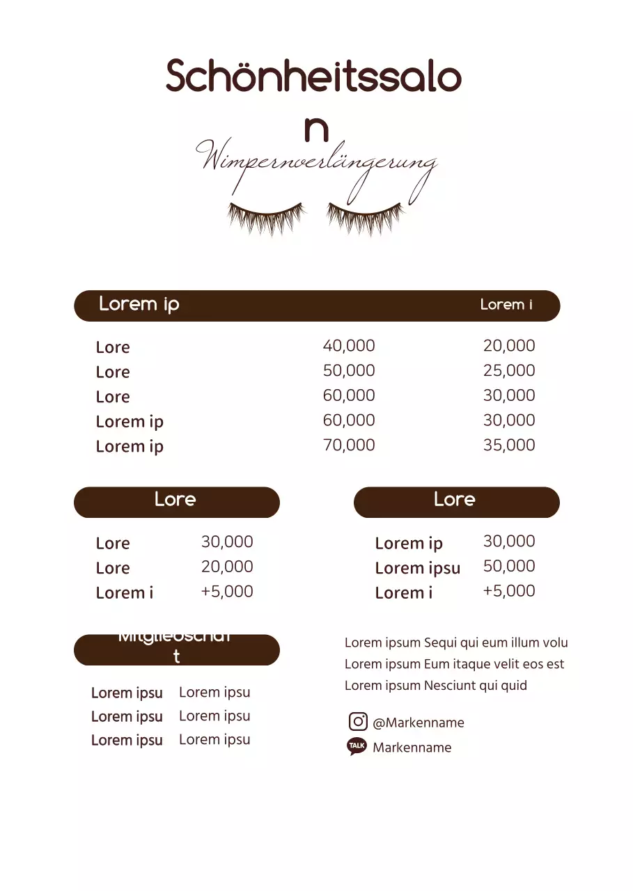 Einfache, abgerundete Preisliste für ein Kosmetikgeschäft in Braun und Weiß
