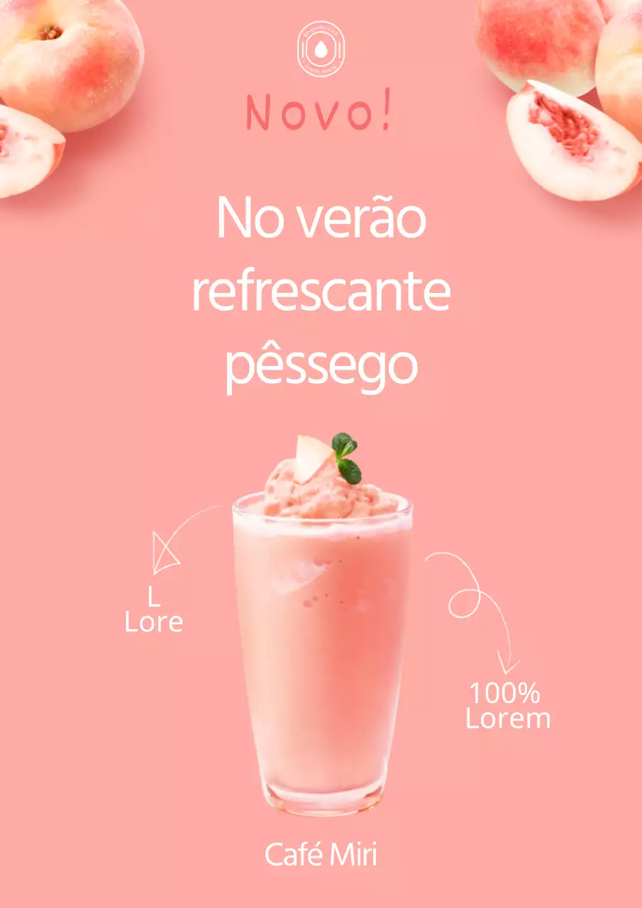 Cartaz de bebida de pêssego cor-de-rosa, refrescante e giro