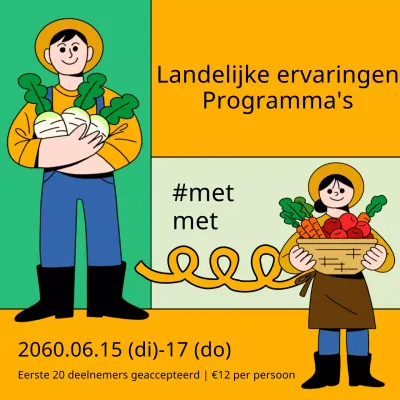 Boerenfiguur in geel en mint om plattelandservaringen te promoten