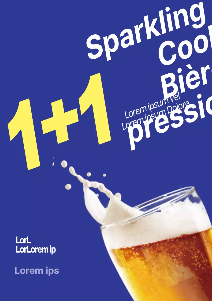 Affiche simple bleue et jaune pour la promotion d'un événement de bière pression à prix réduit