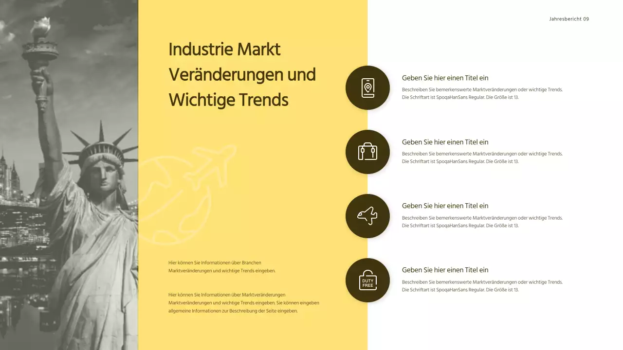 Präsentation der Umsatzberichte für Reisebüros mit gelbem Konzept
